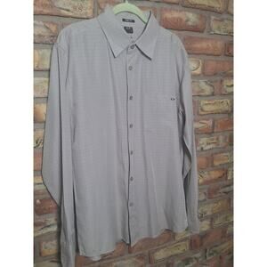 Oakley Button Up Shirt Mens Medium Gray Check True Fit Long Sleeve Logo NWOT